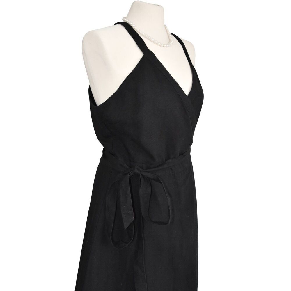 NWT J. Crew Linen Cotton Wrap Dress Black Belted Sweet V Neck Sz L Minimalist - Picture 4 of 9